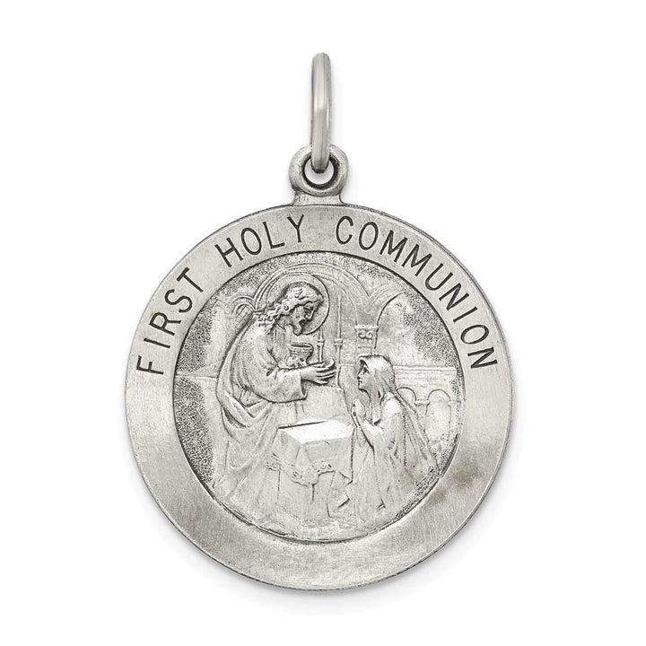 Lovely Rita's Pendants & Charms Block Style Engraving - $20 Silver Antiqued First Holy Communion Medal