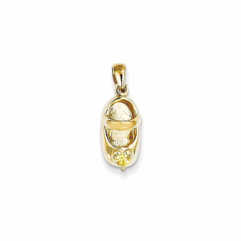 Lovely Rita's Pendants & Charms No Engraving 14 Yellow Gold Citrine Stone 3D Baby Shoe Charm