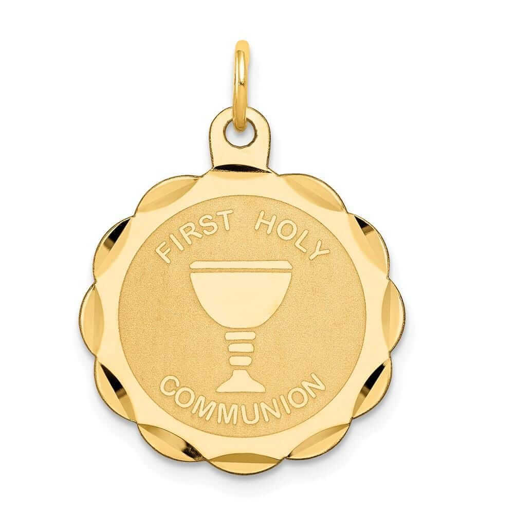 Lovely Rita's Pendants & Charms No Engraving 14 Yellow Gold First Holy Communion Disc Medal. Engraving fee $22.00.