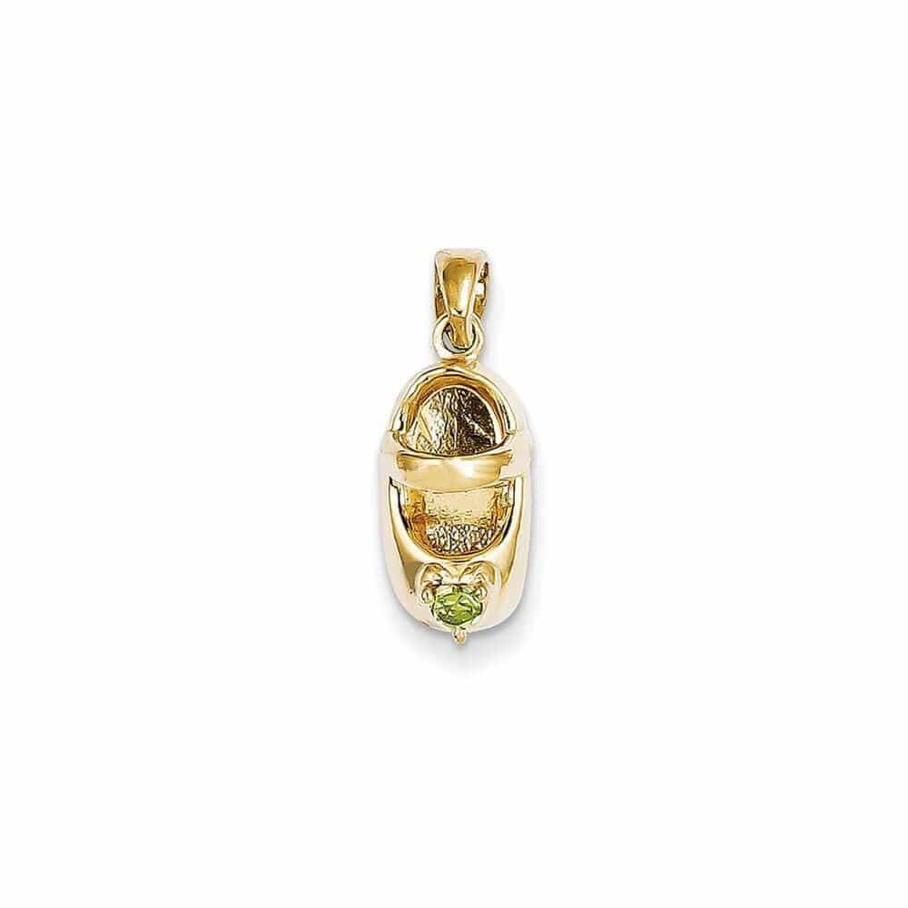 Lovely Rita's Pendants & Charms No Engraving 14 Yellow Gold Peridot Stone 3D Baby Shoe Charm