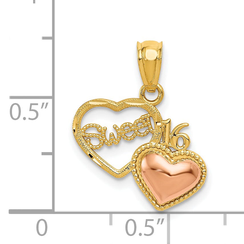 Lovely Rita's Pendants & Charms No Engraving 14k Two Tone Gold Sweet 16 Heart Pendant
