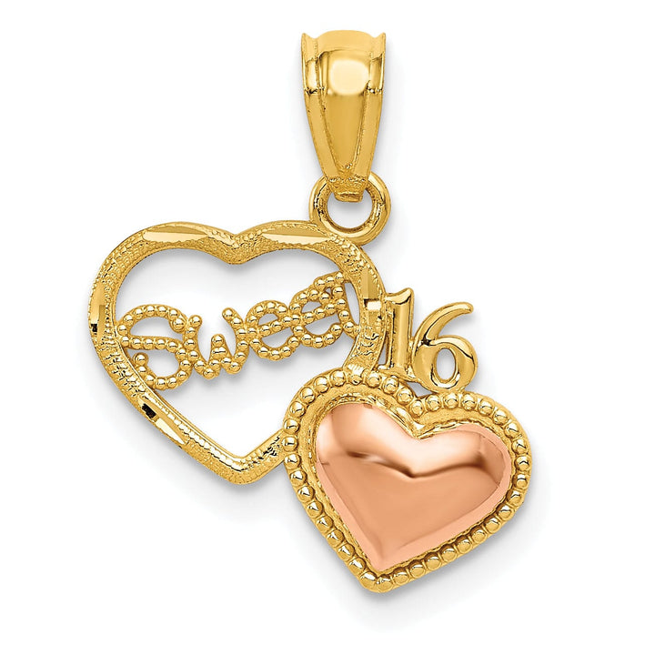 Lovely Rita's Pendants & Charms No Engraving 14k Two Tone Gold Sweet 16 Heart Pendant