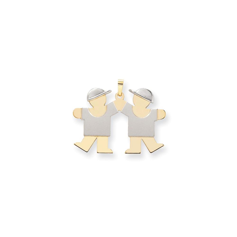 Lovely Rita's Pendants & Charms No Engraving 14k Two-tone Large Twin Boys With Hats Kiss Charm