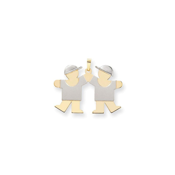 Lovely Rita's Pendants & Charms No Engraving 14k Two-tone Large Twin Boys With Hats Kiss Charm