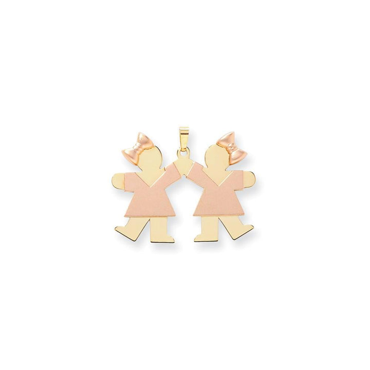 Lovely Rita's Pendants & Charms No Engraving 14k Two-tone Large Twin Girls With Bows Kiss Charm
