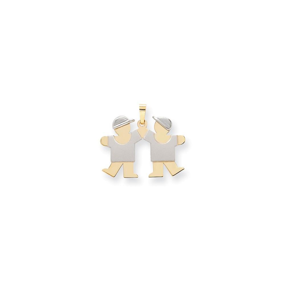 Lovely Rita's Pendants & Charms No Engraving 14k Two-tone Small Twin Boys With Hats Kiss Charm