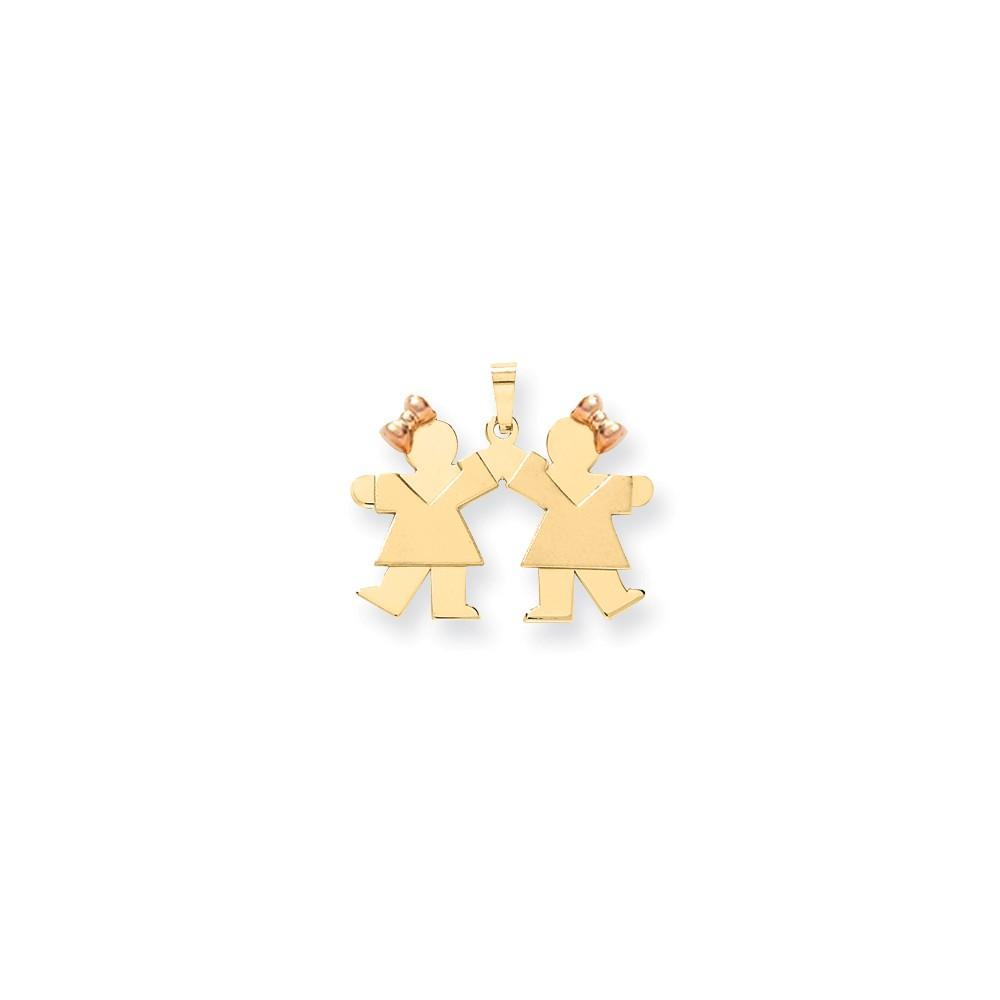 Lovely Rita's Pendants & Charms No Engraving 14k Two-tone Small Twin Girls With Bows Kiss Charm