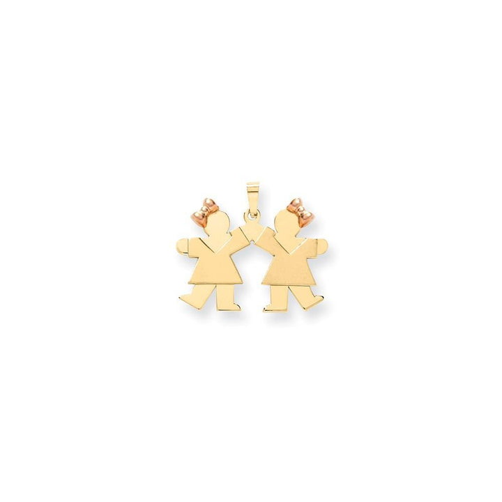 Lovely Rita's Pendants & Charms No Engraving 14k Two-tone Small Twin Girls With Bows Kiss Charm