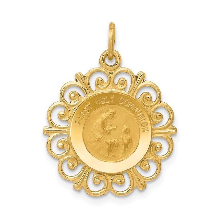 Lovely Rita's Pendants & Charms No Engraving 14k Yellow Gold First Holy Communion Medal. Engraving fee $22.00.