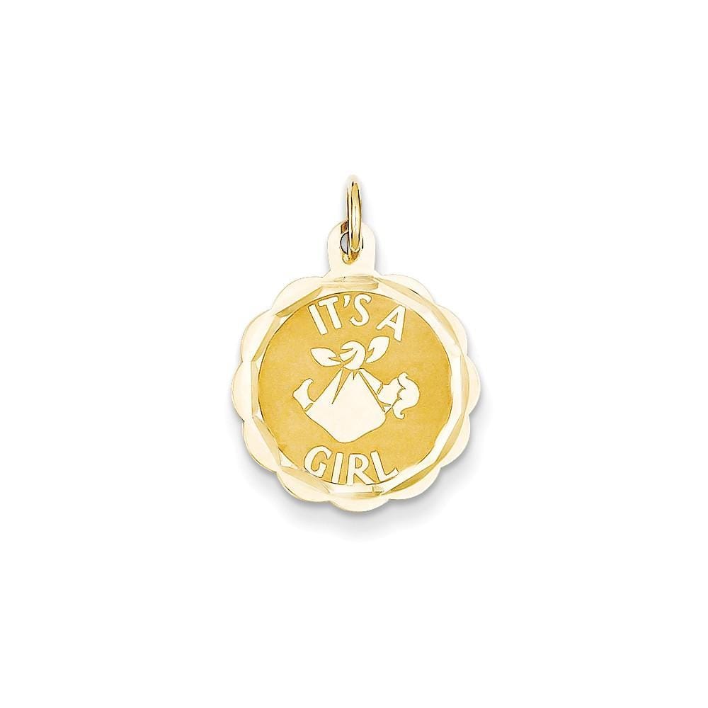 Lovely Rita's Pendants & Charms No Engraving 14k Yellow Gold Its a Girl Round Charm Pendant