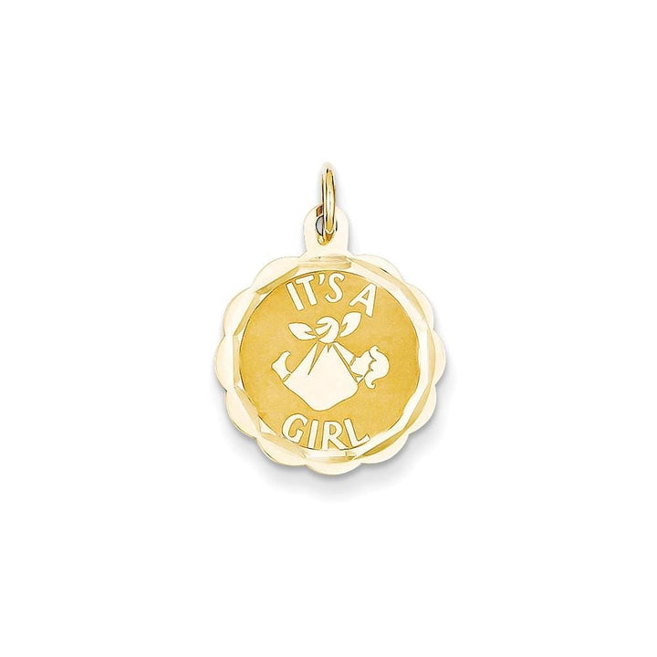 Lovely Rita's Pendants & Charms No Engraving 14k Yellow Gold Its a Girl Round Charm Pendant