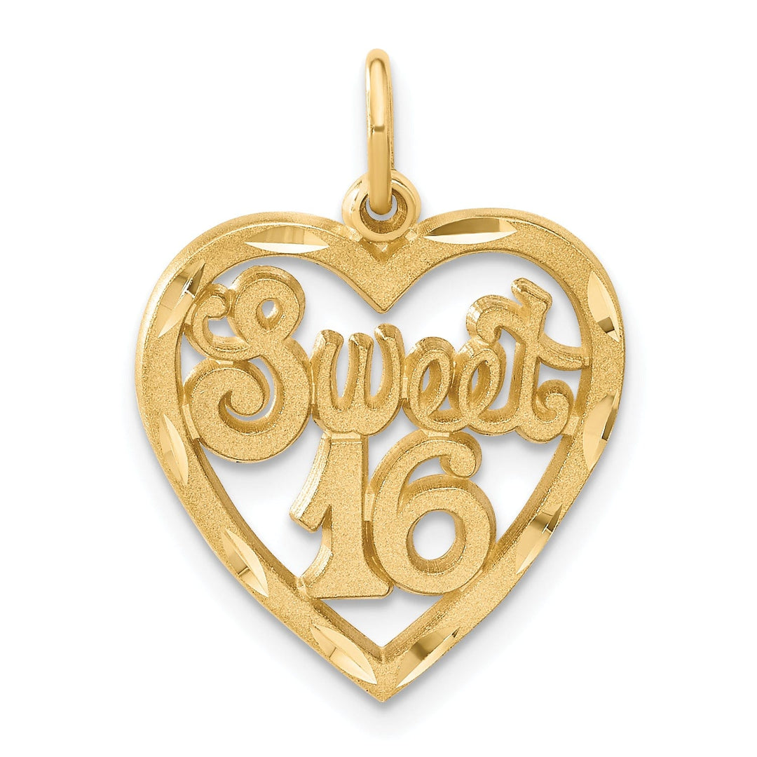 Lovely Rita's Pendants & Charms No Engraving 14k Yellow Gold Sweet 16 in A Heart Charm