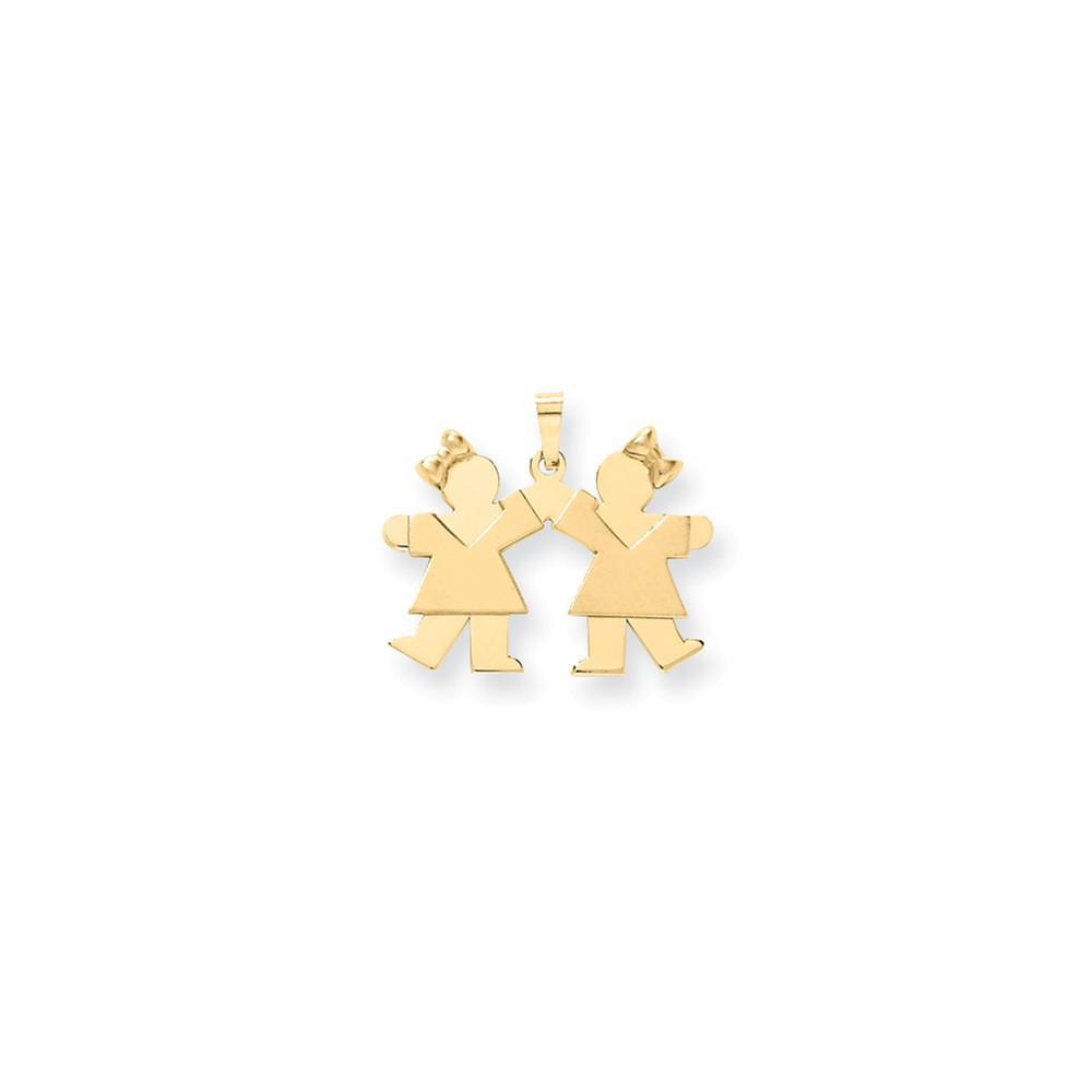 Lovely Rita's Pendants & Charms No Engraving 14k Yellow Gold Twin Girls With Bows Kiss Charm