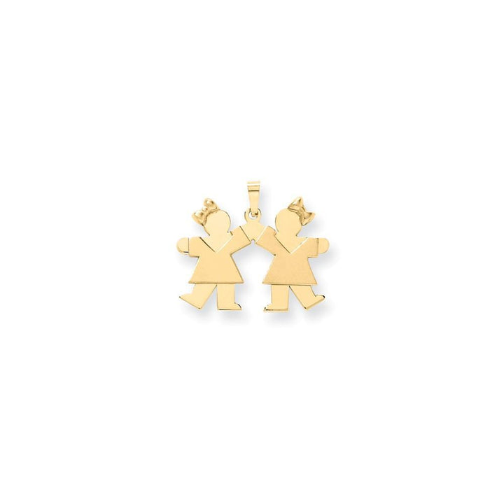 Lovely Rita's Pendants & Charms No Engraving 14k Yellow Gold Twin Girls With Bows Kiss Charm