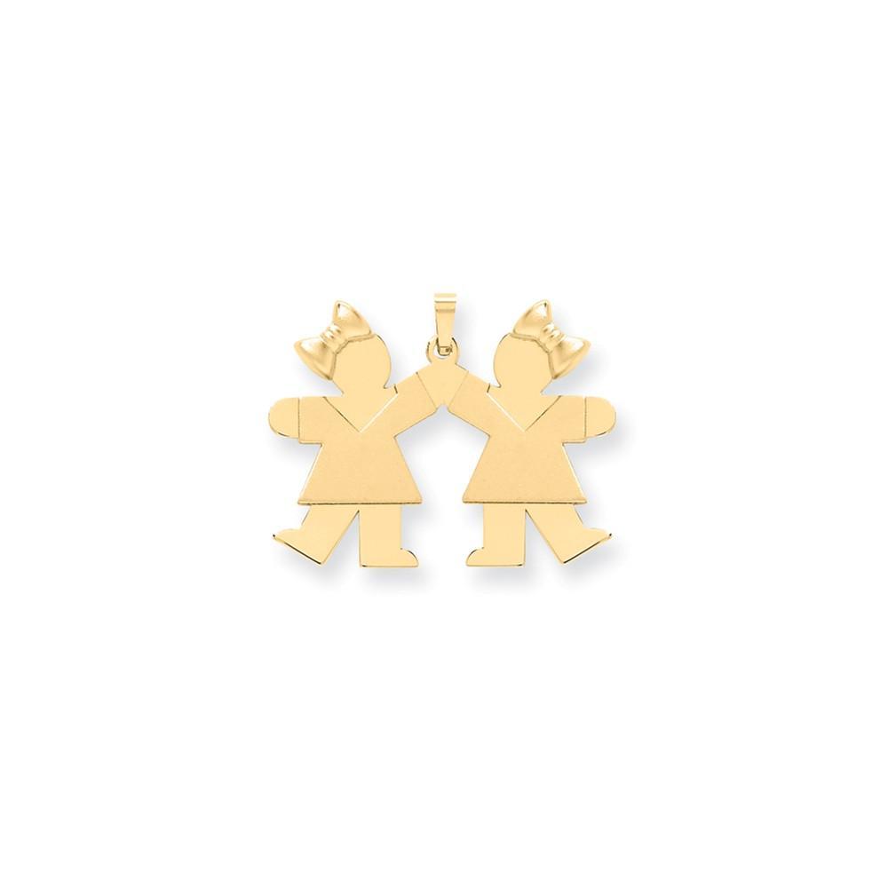 Lovely Rita's Pendants & Charms No Engraving 14k Yellow Gold Twin Girls With Bows Kiss Charm