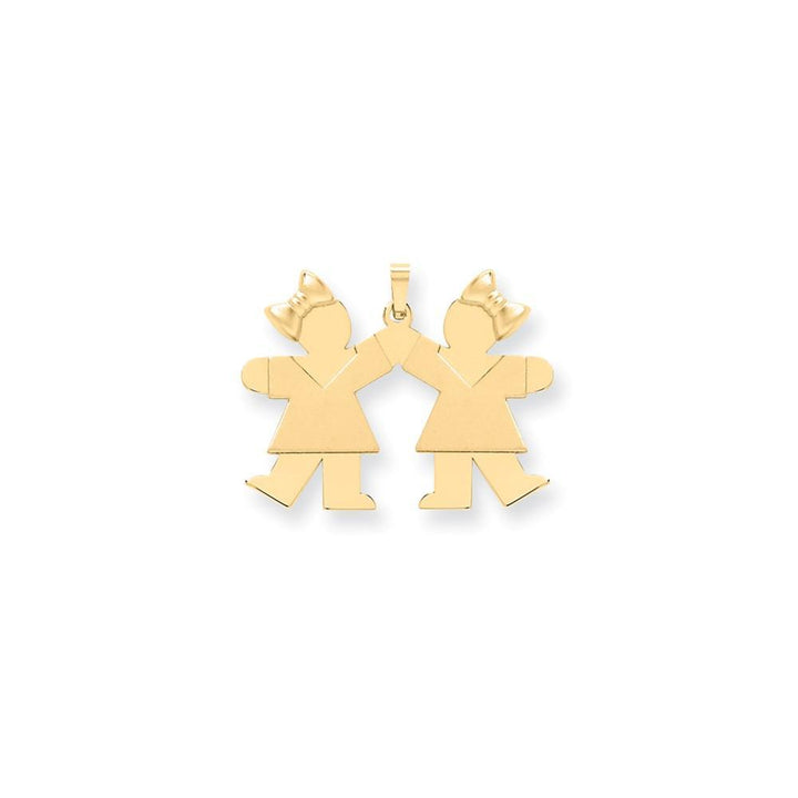 Lovely Rita's Pendants & Charms No Engraving 14k Yellow Gold Twin Girls With Bows Kiss Charm