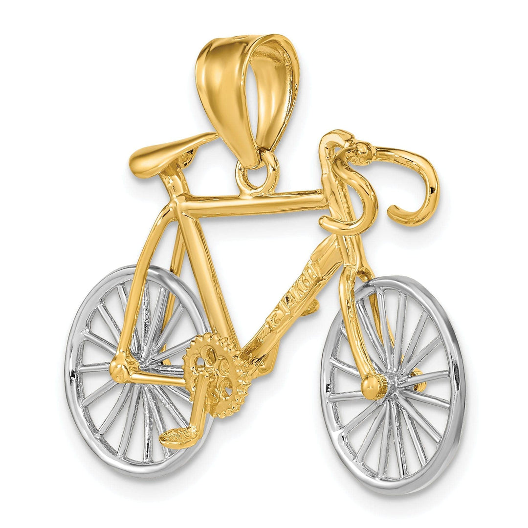 Lovely Rita's Pendants & Charms No Engraving Needed 14k Two-tone Gold Large 3-D Bicycle Pendant