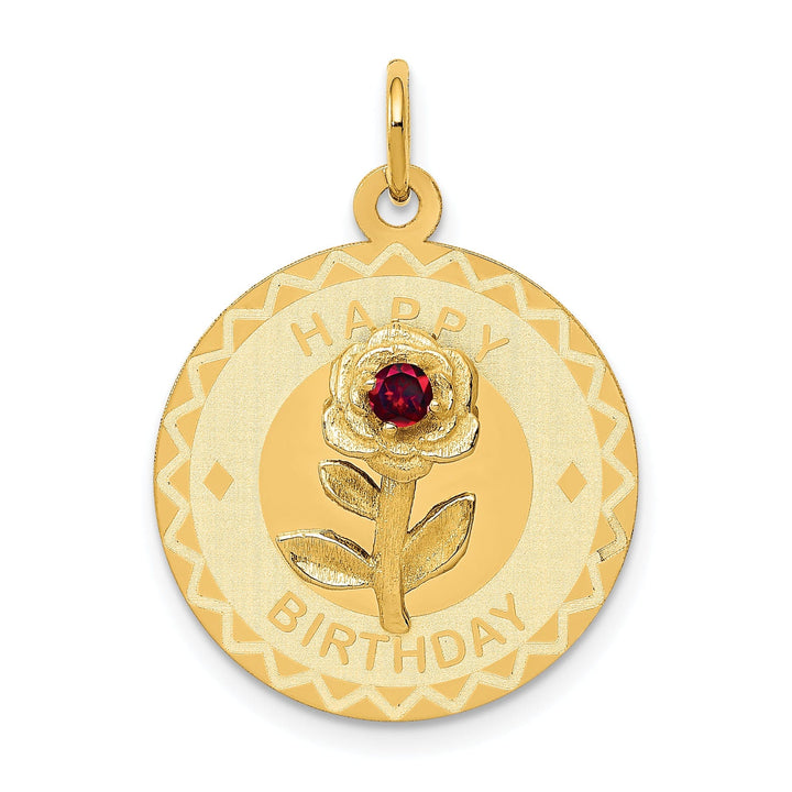 Lovely Rita's Pendants & Charms No Engraving Needed 14k Yellow Gold Flat Back Solid Polished Laser Finish HAPPY BIRTHDAY Disc Charm with Cubic Zirconia Flower Design Charm Pendant