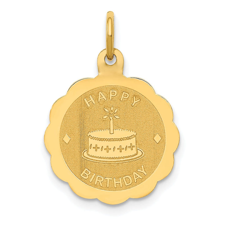 Lovely Rita's Pendants & Charms No Engraving Needed 14K Yellow Gold Polished Satin Finish HAPPY BIRTHDAY Cake Design Pendant