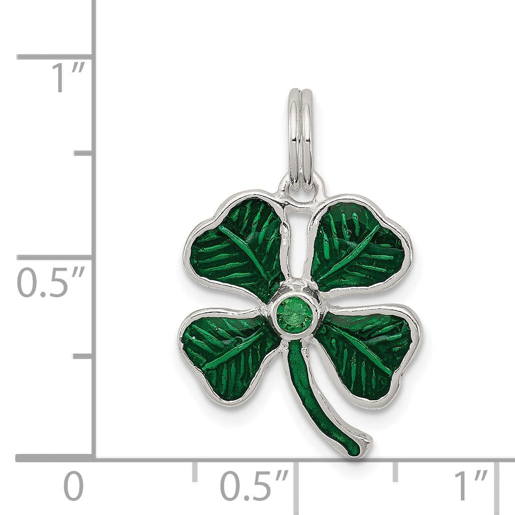 Lovely Rita's Pendants & Charms Silver 4-Leaf Clover Green Glass Stone Charm