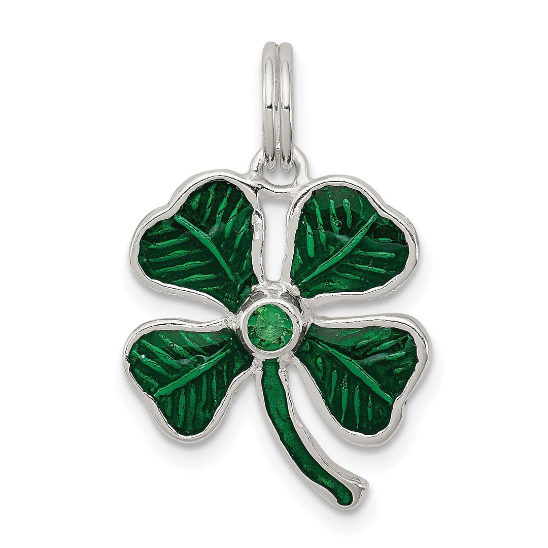Lovely Rita's Pendants & Charms Silver 4-Leaf Clover Green Glass Stone Charm