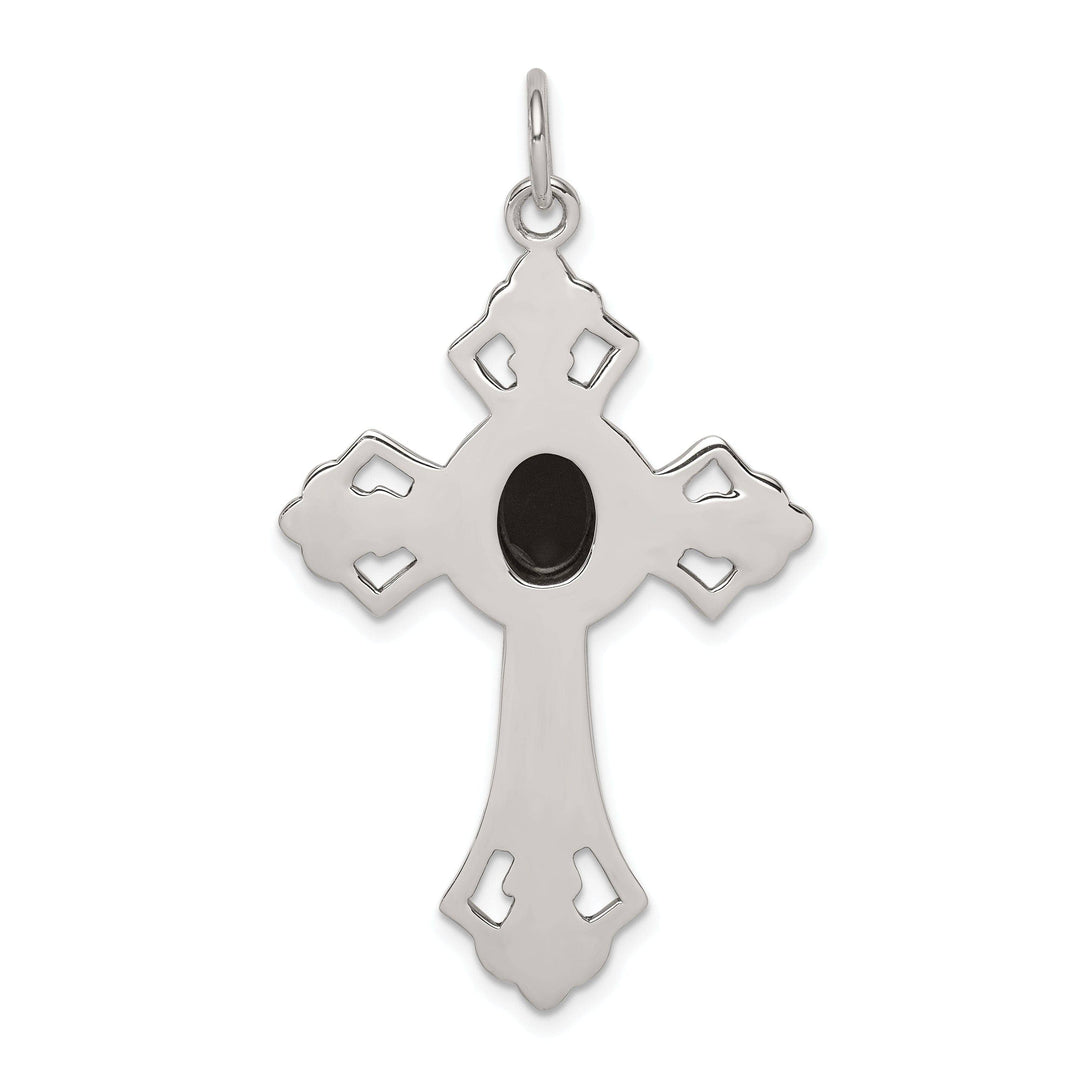 Lovely Rita's Pendants & Charms Silver Antique Polish Finish Onyx Cross Pendant
