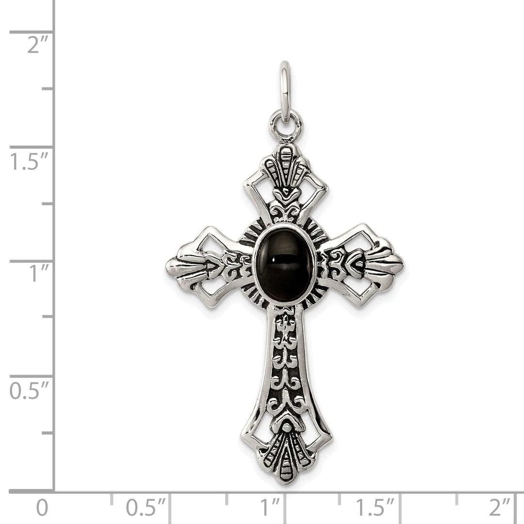 Lovely Rita's Pendants & Charms Silver Antique Polish Finish Onyx Cross Pendant