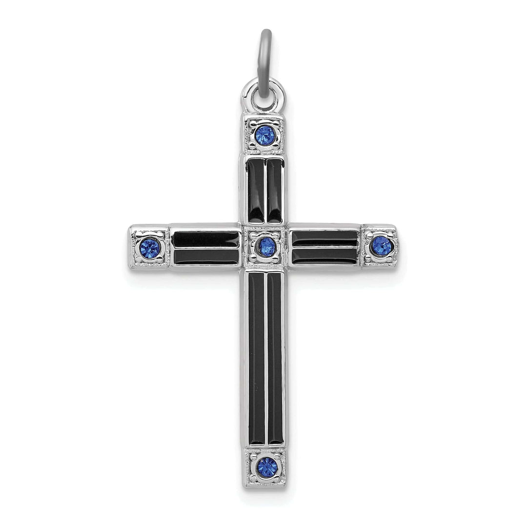 Lovely Rita's Pendants & Charms Silver Black Enamel Blue CZ Latin Cross Pendant
