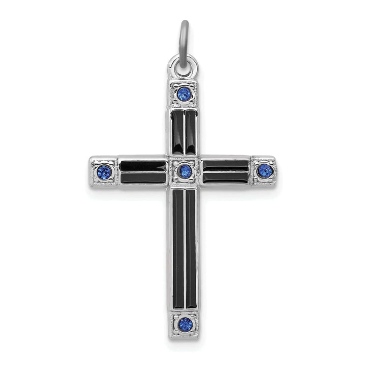 Lovely Rita's Pendants & Charms Silver Black Enamel Blue CZ Latin Cross Pendant