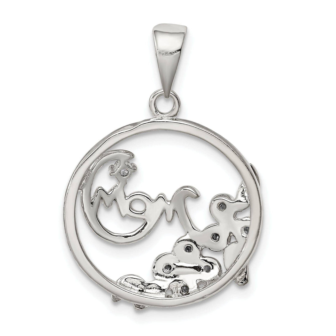 Lovely Rita's Pendants & Charms Silver C.Z Round with Flower Design Mom Charm