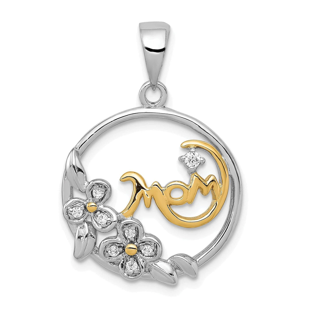 Lovely Rita's Pendants & Charms Silver C.Z Round with Flower Design Mom Charm