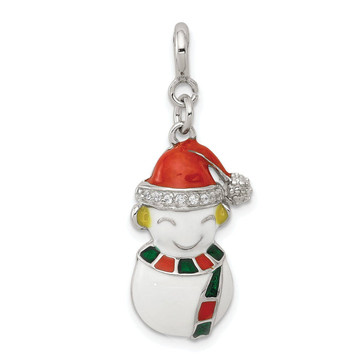 Lovely Rita's Pendants & Charms Silver Cubic Zirconia Enameled Snowman Charm