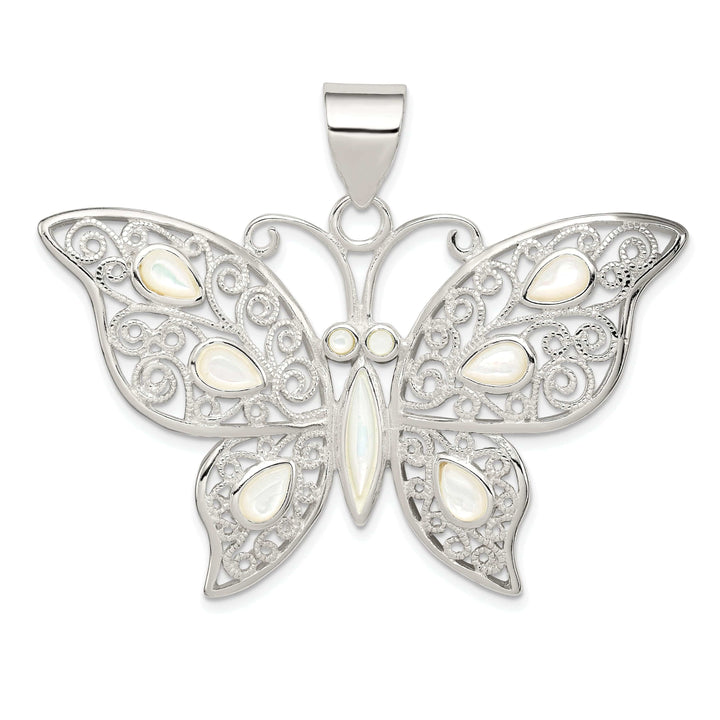 Lovely Rita's Pendants & Charms Silver Filigree Mother of Pearl Butterfly Charm