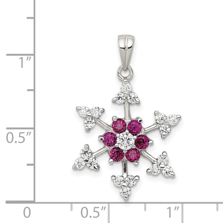 Lovely Rita's Pendants & Charms Silver Fuschia Cubic Zirconia Snowflake Pendant