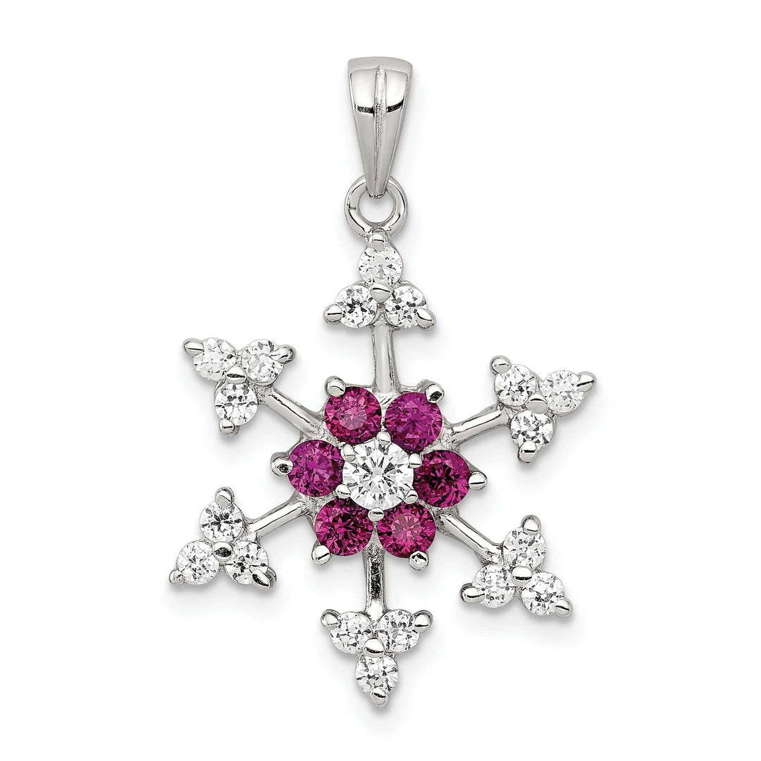 Lovely Rita's Pendants & Charms Silver Fuschia Cubic Zirconia Snowflake Pendant