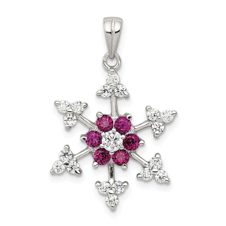 Lovely Rita's Pendants & Charms Silver Fuschia Cubic Zirconia Snowflake Pendant