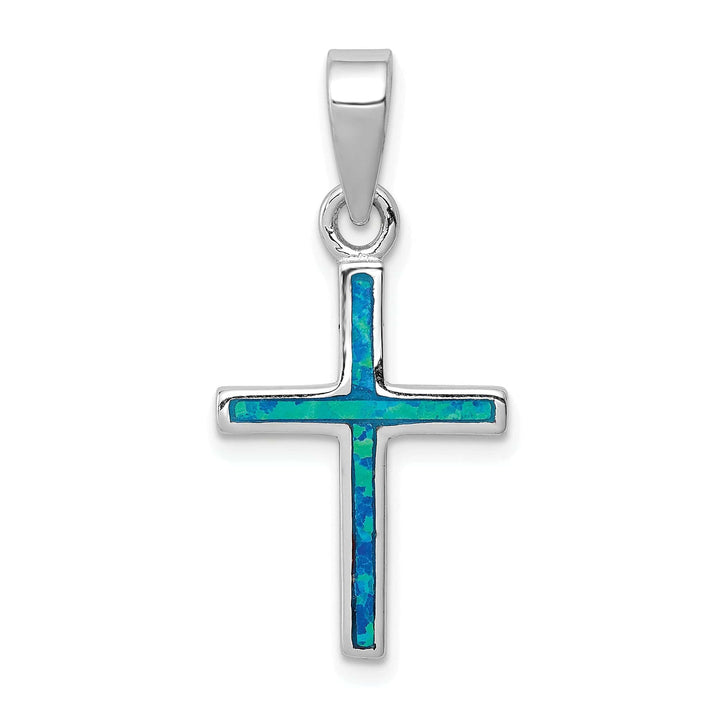 Lovely Rita's Pendants & Charms Silver Inlay Created Opal Latin Cross Pendant