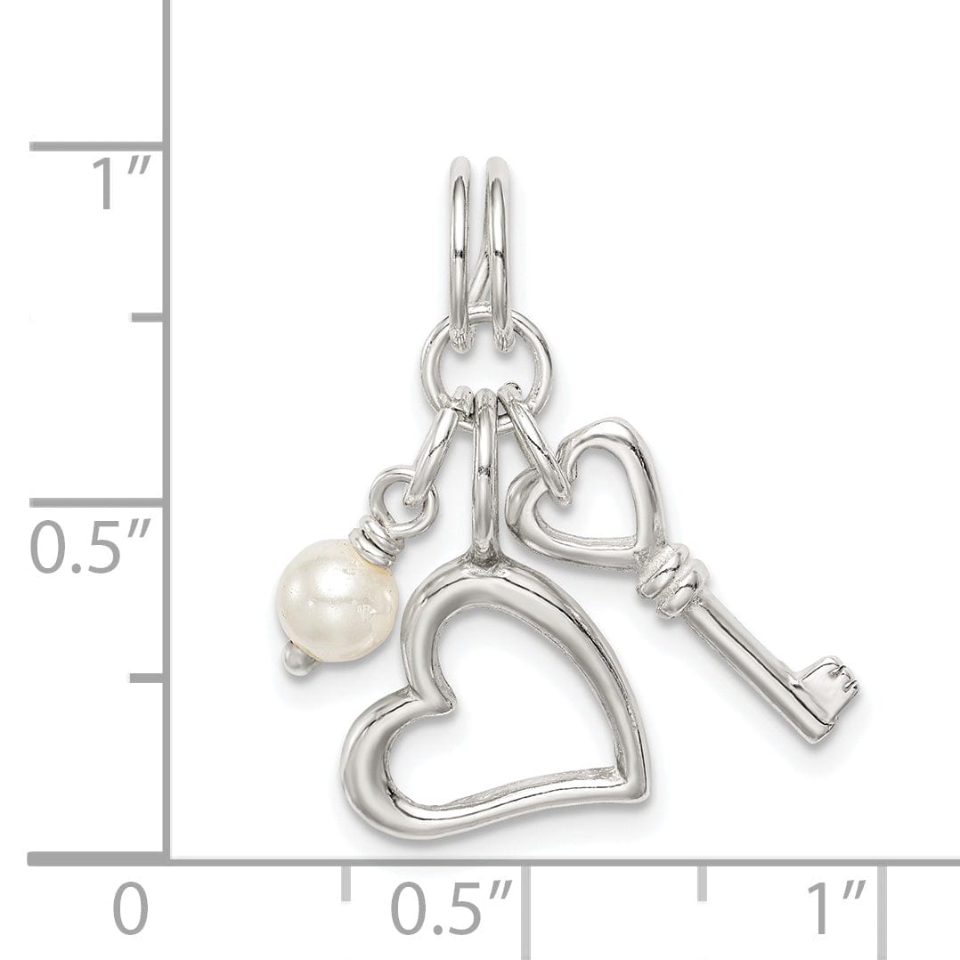 Lovely Rita's Pendants & Charms Silver Key and Heart with Synthetic Pearl Charm