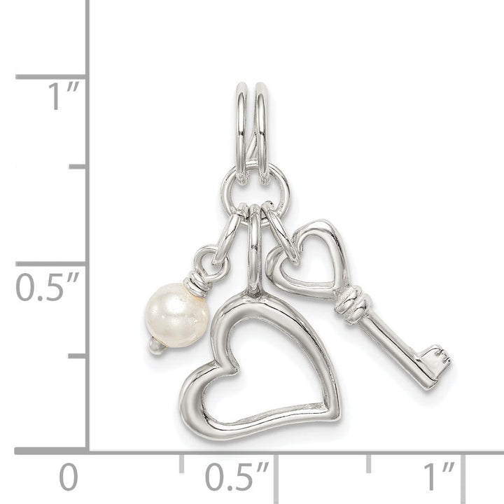 Lovely Rita's Pendants & Charms Silver Key and Heart with Synthetic Pearl Charm