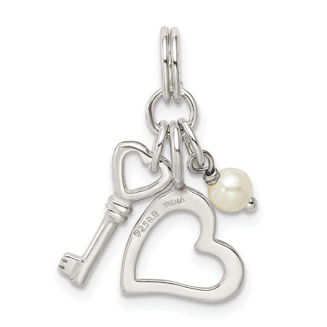 Lovely Rita's Pendants & Charms Silver Key and Heart with Synthetic Pearl Charm