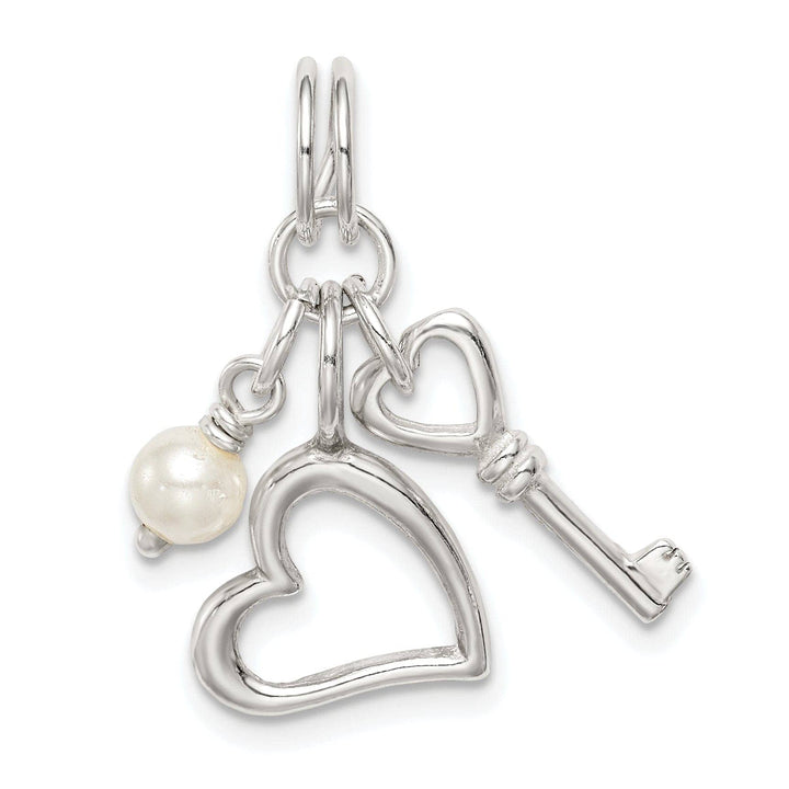 Lovely Rita's Pendants & Charms Silver Key and Heart with Synthetic Pearl Charm