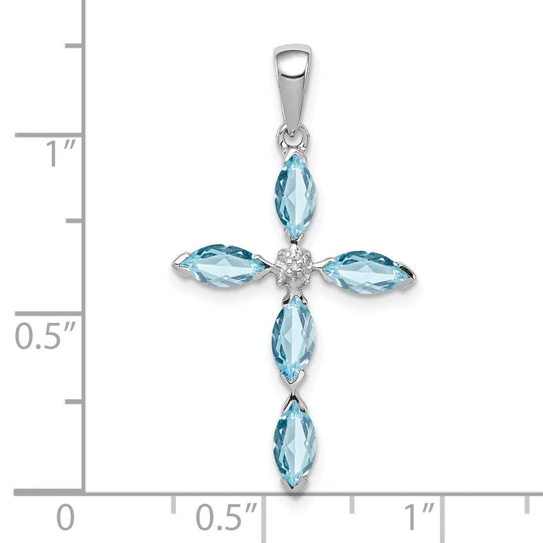 Lovely Rita's Pendants & Charms Silver Light Blue Topaz Diamond Cross Pendant