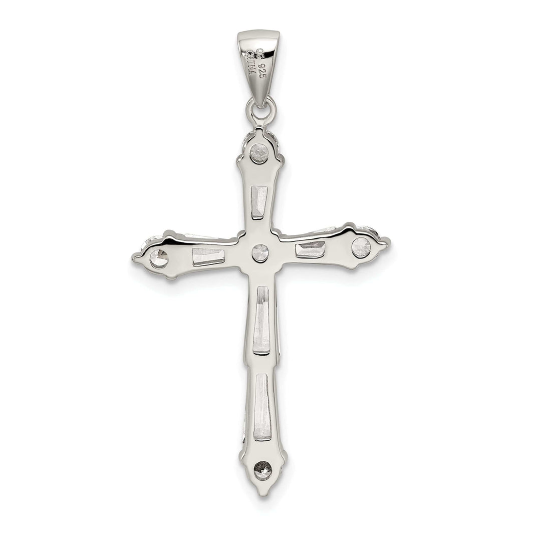 Lovely Rita's Pendants & Charms Silver Polish Baguette Round C.Z Cross Pendant