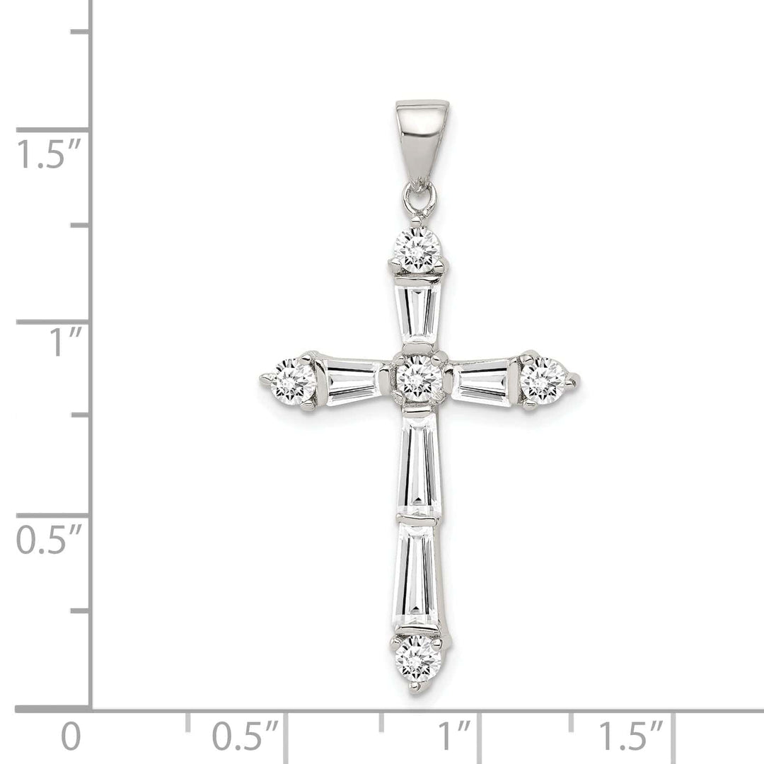Lovely Rita's Pendants & Charms Silver Polish Baguette Round C.Z Cross Pendant