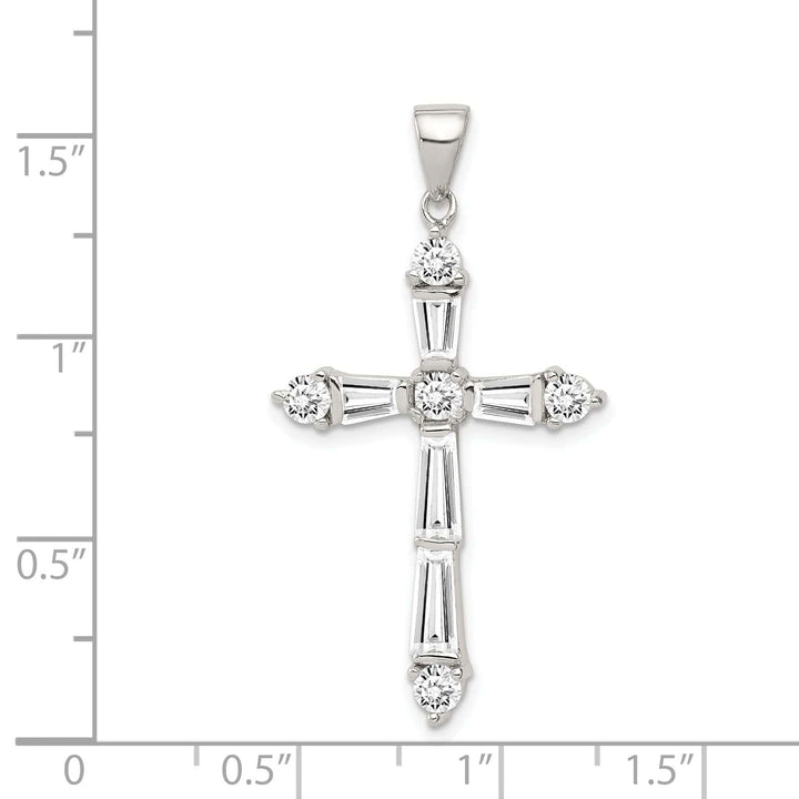 Lovely Rita's Pendants & Charms Silver Polish Baguette Round C.Z Cross Pendant