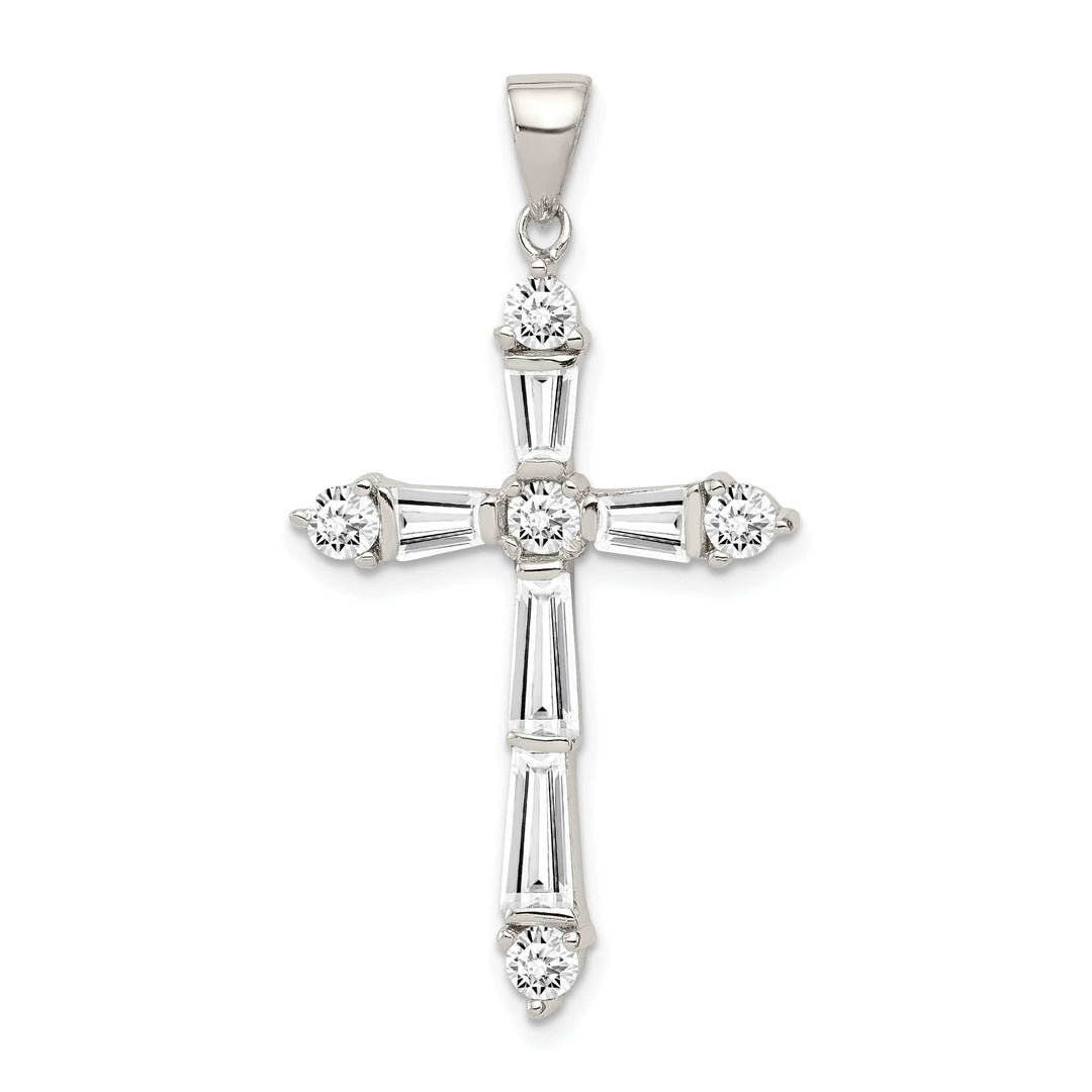 Lovely Rita's Pendants & Charms Silver Polish Baguette Round C.Z Cross Pendant