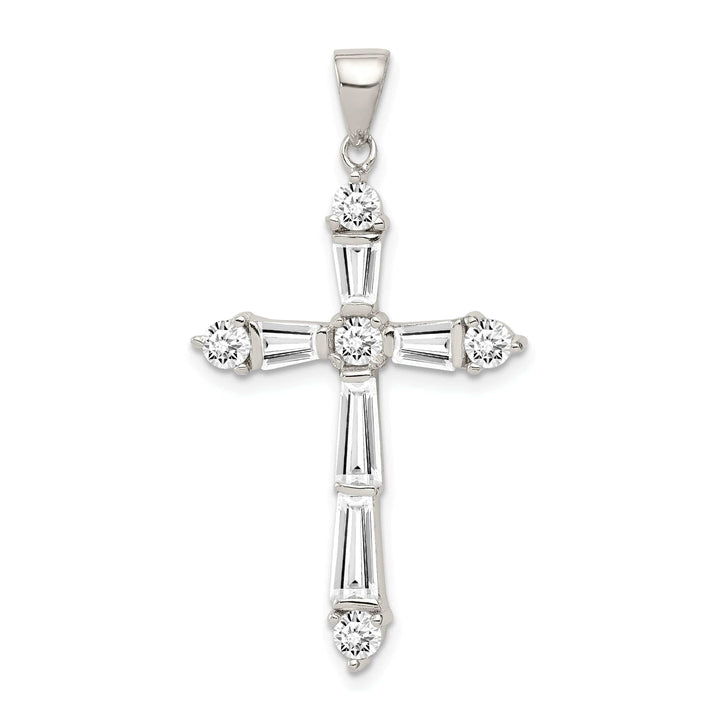 Lovely Rita's Pendants & Charms Silver Polish Baguette Round C.Z Cross Pendant