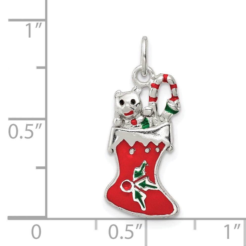 Lovely Rita's Pendants & Charms Silver Polish Enamel Christmas Stocking Pendant