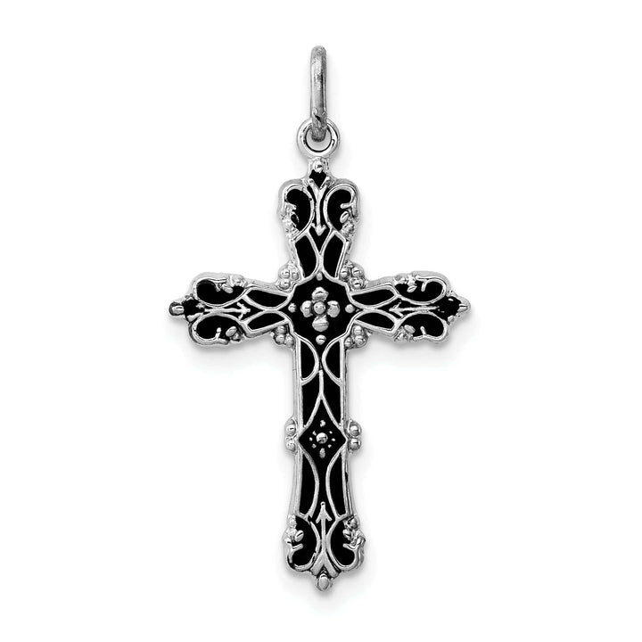 Lovely Rita's Pendants & Charms Silver Polish Finish Black Epoxy Cross Pendant