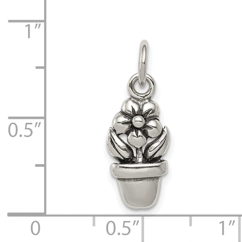 Lovely Rita's Pendants & Charms Silver Polished Antique Flower in a Pot Charm